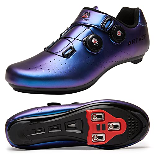 ARTVEP Herren Radschuhe Damen MTB Fahrradschuhe Kompatibel mit Look SPD SPD-SL Delta Lock Pedal Reitschuhe Kompatibel mit Peloton Schuhen Blau EU 45/275 von ARTVEP