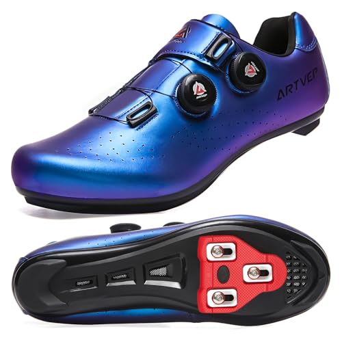 ARTVEP Herren Radschuhe Damen MTB Fahrradschuhe Kompatibel mit Look SPD SPD-SL Delta Lock Pedal Reitschuhe Kompatibel mit Peloton Schuhen Blau EU 46/280 von ARTVEP