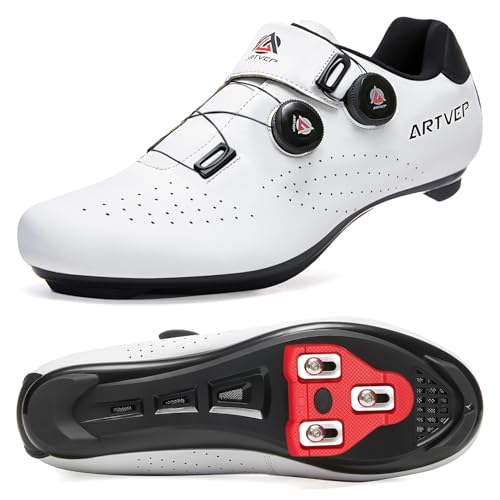 ARTVEP Herren Radschuhe Damen MTB Fahrradschuhe Kompatibel mit Look SPD SPD-SL Delta Lock Pedal Reitschuhe Kompatibel mit Peloton Schuhen Weiß EU 41/255 von ARTVEP