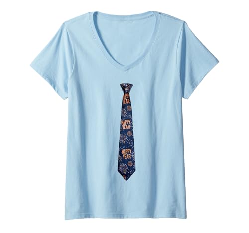 Damen 2026 Silvesterparty Neujahr Lustig Feuerwerk Party Silvester T-Shirt mit V-Ausschnitt Damen 2026 Silvesterparty Neujahr Lustig Feuerwerk Party Silvester T-Shirt mit V-Ausschnitt von ARTX / Silvester Outfit - Happy New Year Krawatte