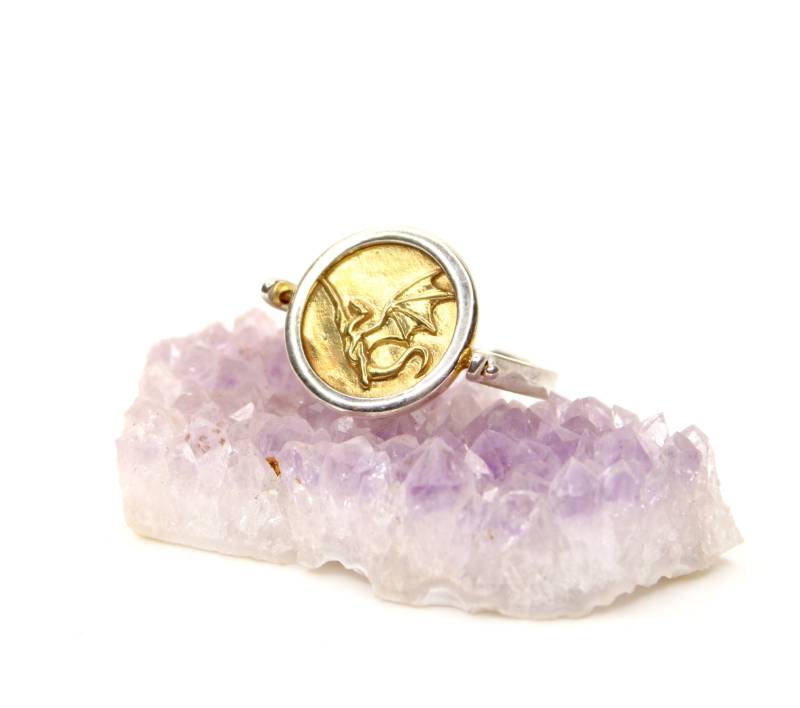 Drachen Spinner Ring - Silber Fidget Gold Mini Dragon Doppelseitig von ARTemisDesignsLLC