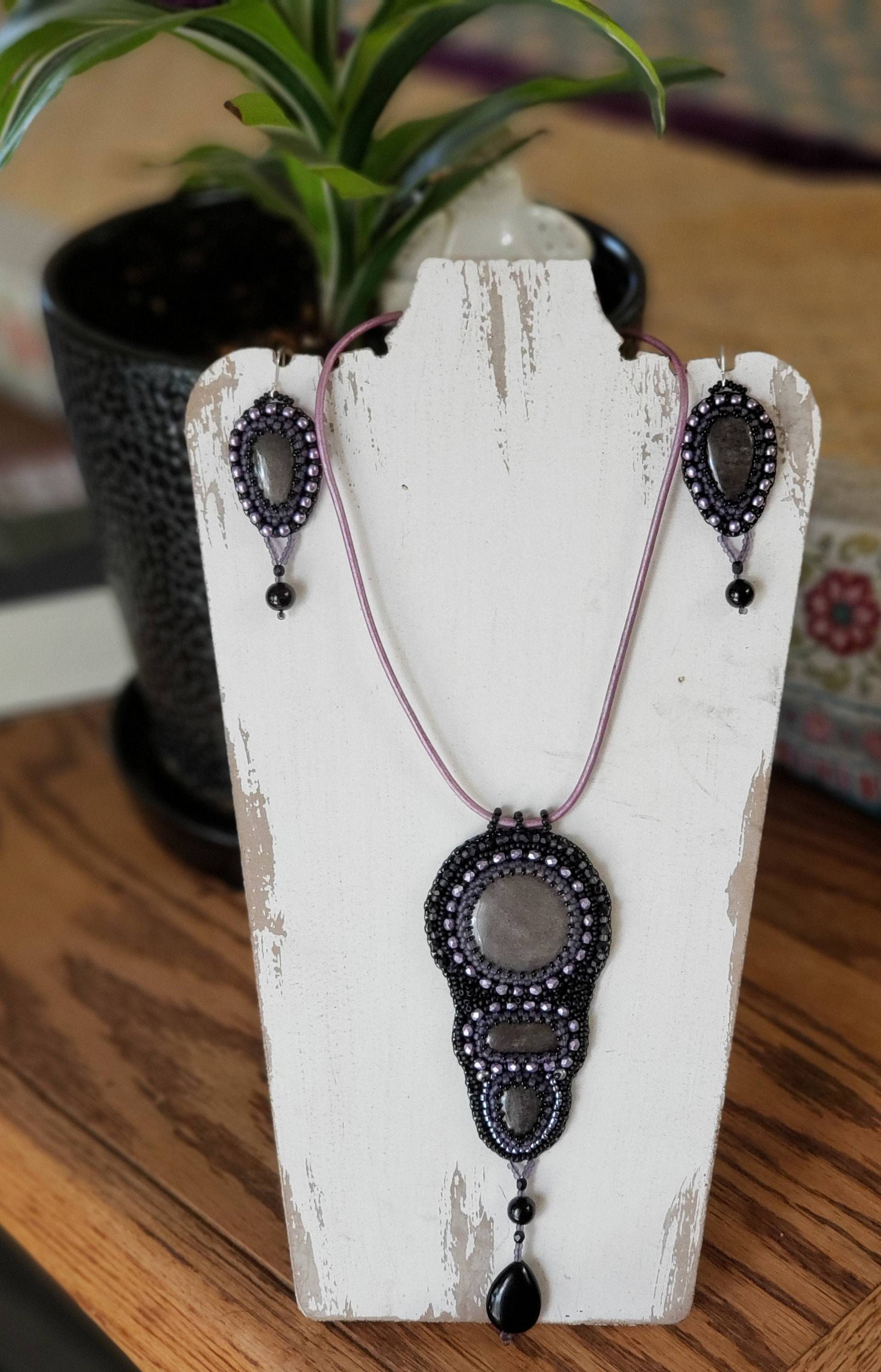 Silber Obsidion Anhänger Und Ohrringe Set von ARTerisJewelry
