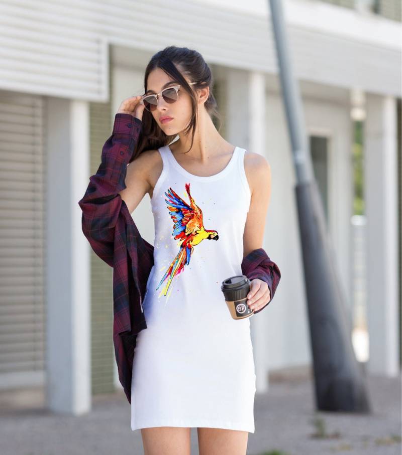 Papagei Kleid, Frauen Tank Regenbogen Vogel, Westen Ärmelloses Langes Damen Top von ARTsyClothing