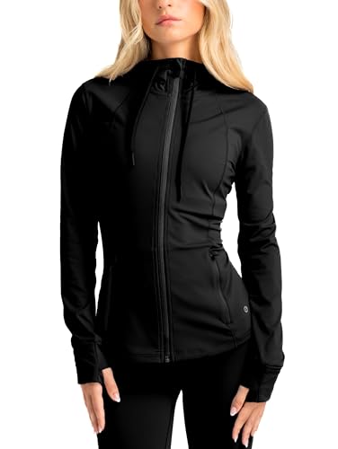 Aruki Women's Hip Length Hooded Jacket Jet Black Large Zip-up Hoodie von Aruki