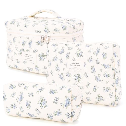 ARVALOLET 3-teilige Gesteppte Make-up-Tasche, Kosmetik-Organizer, große Kapazität, ästhetische Kosmetiktasche, Kosmetik-Clutch, Outdoor-Reisetasche von ARVALOLET