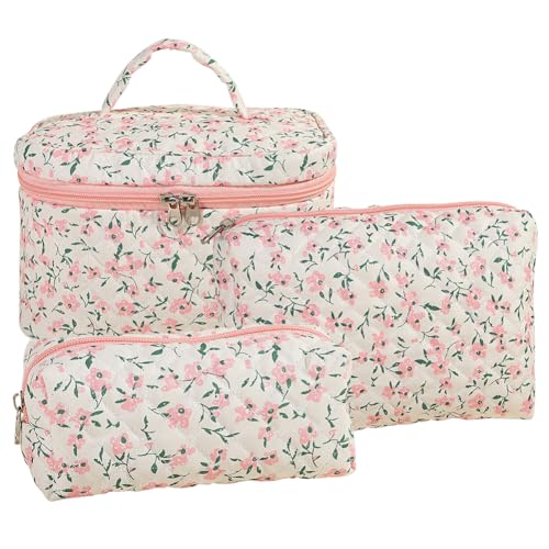 ARVALOLET 3-teilige Kosmetiktasche im niedlichen Blumenmuster - Kulturbeutel aus Baumwolle for Frauen und Mädchen von ARVALOLET