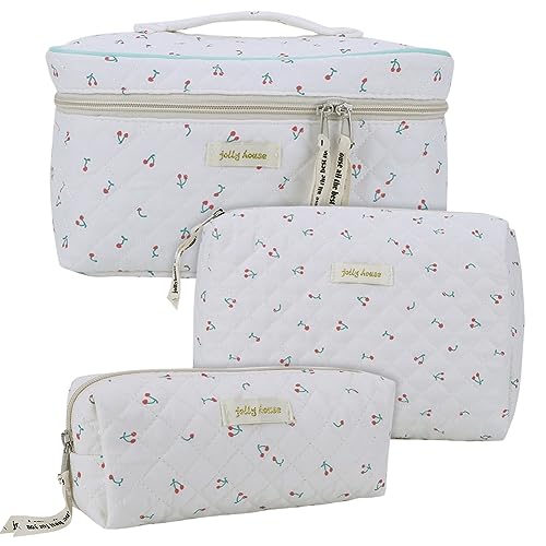 ARVALOLET 3-teilige große Reise-Kosmetiktasche, multifunktionale Aufbewahrung, Damen-Kulturbeutel, kokette Make-up-Tasche, ästhetische niedliche Kawaii-Bär/Erdbeer-Make-up-Tasche for Frauen von ARVALOLET