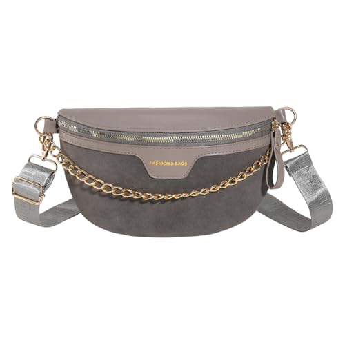 ARVALOLET Brusttasche aus PU-Leder, einfarbig, Umhängetasche, Verstellbarer breiter Riemen mit Kette, Damen-Pendeltasche, modische Hüfttasche for Damen von ARVALOLET