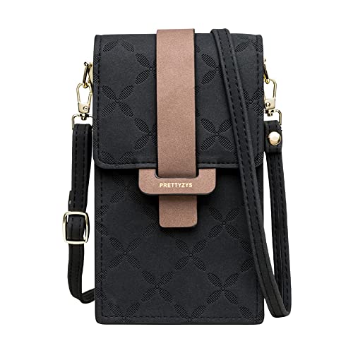 ARVALOLET Crossbody Telefon Tasche for Frauen, Leder Damen Kreuz Körper Handtaschen Handy Tasche Handtaschen Einfache Casual Tragbare Elegante Kartenfächer Weibliche Satchel, Schwarz, 16x16x16cm von ARVALOLET
