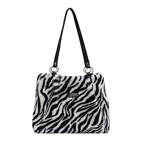 ARVLET Damen Flauschi Tote Bag Zebra pard Print Plüsch Kunstpelz Schultertasche Unterarmtasche ta Große Kapazität Plüsch Handtaschen Tasche Casl Weibliche Taschen von ARVALOLET