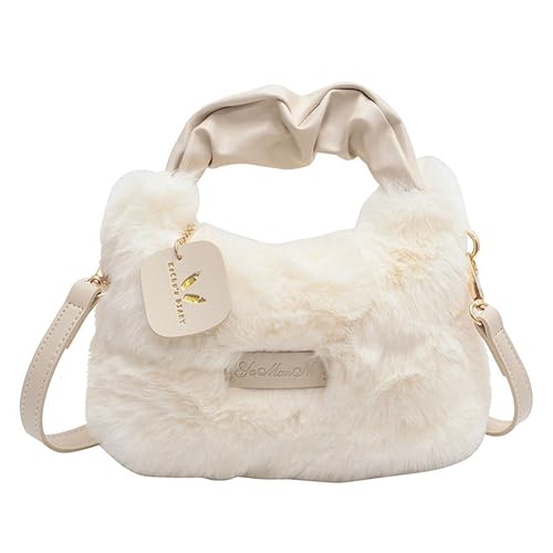 ARVALOLET Damen-Handtasche aus Kunstpelz, einfarbig, Plüsch-Tasche mit Griff oben, verstellbarer Schultergurt, bequeme Damen- und Mädchen-Trendtasche von ARVALOLET