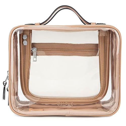 ARVALOLET Damen Kosmetiktasche Tragbare Große Kapazität Kosmetiktasche Vielseitig Doppelschicht Wasserdicht for Dressing Waschtisch, M, Coffee, modisch von ARVALOLET