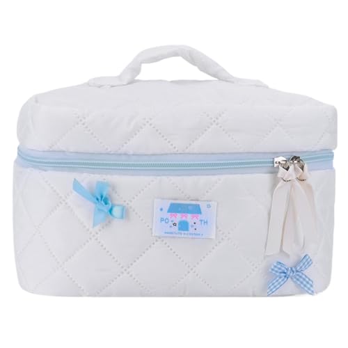 ARVALOLET Damen-Make-up-Tasche, gesteppt, Kosmetik-Organizer, große Kapazität, Kosmetiktasche, ästhetische tragbare Kosmetiktasche, Schleife, Outdoor-Reisetasche ARVALOLET Damen-Make-up-Tasche, gesteppt, Kosmetik-Organizer, große Kapazität, Kosmetiktasche, ästhetische tragbare Kosmetiktasche, Schleife, Outdoor-Reisetasche von ARVALOLET