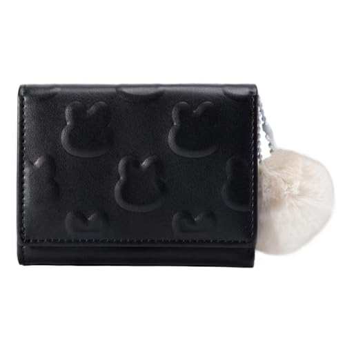 ARVALOLET Damen Mini-Geldbörse mit Fellknäuel, Dreifach-Geldklammer, Einfarbiges Design mit Kaninchen-Motiv von ARVALOLET