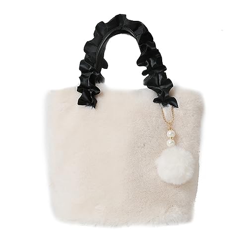 ARVALOLET Damen-Plüsch-Kleintasche, einfarbig, flauschige Handtasche, Reißverschluss, Kunstfell-Tasche mit Fellknäuel-Anhänger, pelzige Umhängetasche for Shopper-Reisen von ARVALOLET