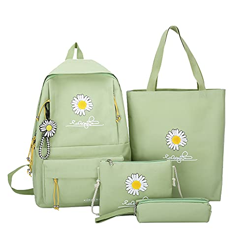 ARVALOLET Damen Rucksack Damenrucksack Set, 4 teile/set preppy style daisy print rucksäcke leinwand schule rucksack teenager mädchen reisen mochila umhängetaschen stiften kupplunge von ARVALOLET