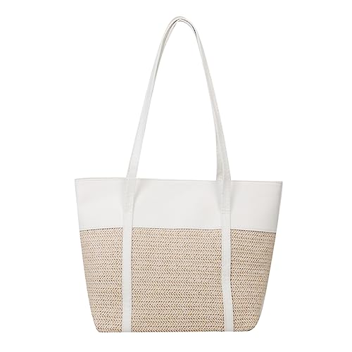 ARVALOLET Einschulter Strohtasche,Stroh Handtasche Damen,Mode Frauen Schulter Tasche Große Kapazität Woven Pendeln Tasche Stroh Tasche PU Nähte Damen Strand Tasche von ARVALOLET