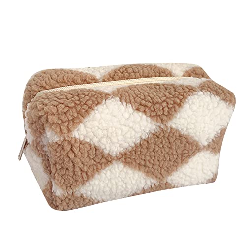 ARVALOLET Fashion Plaid Kosmetiktasche Student Schreibwaren Beutel Handtaschen Multifunktionale Make Up Clutch for Reisen Urlaub, khaki von ARVALOLET