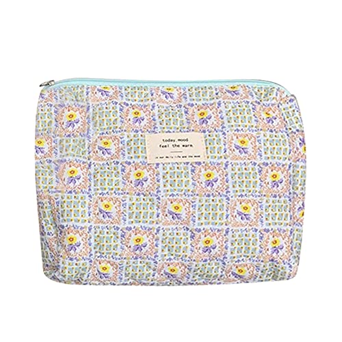 ARVALOLET Fragmentarische Blumen Reise Organizer Gesteppte Baumwolle Clutch Handtaschen Reißverschluss Make-up Tasche Drucken Multifunktional for Frauen Mädchen, Grünes Gitter Blumen, von ARVALOLET