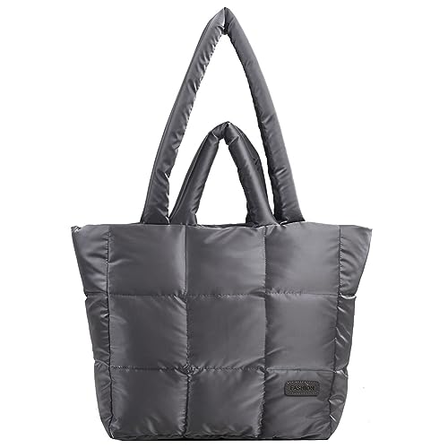 ARVALOLET Frauen Baumwolle Gepolstert Einfarbig Kariert Gesteppt Große Kapazität Mode Damen Mädchen Trendy Tasche, grau, 440.00x290.00x130.00mm/17.32x11.42x5.12inch von ARVALOLET