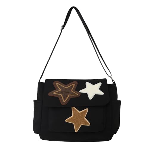 ARVALOLET Frauen Star Messenger Bag Vielseitige Y2K Umhängetasche Große Kapazität Kawaii Umhängetasche Umhängetasche Schulreisetasche, Schwarz , 290.00x280.00x110.00mm/11.42x11.02x4.33inch von ARVALOLET