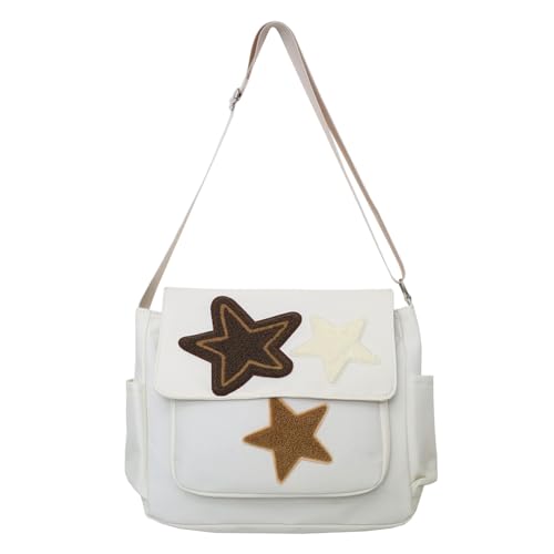 ARVALOLET Frauen Star Messenger Bag Vielseitige Y2K Umhängetasche Große Kapazität Kawaii Umhängetasche Umhängetasche Schulreisetasche, weiß, 290.00x280.00x110.00mm/11.42x11.02x4.33inch von ARVALOLET