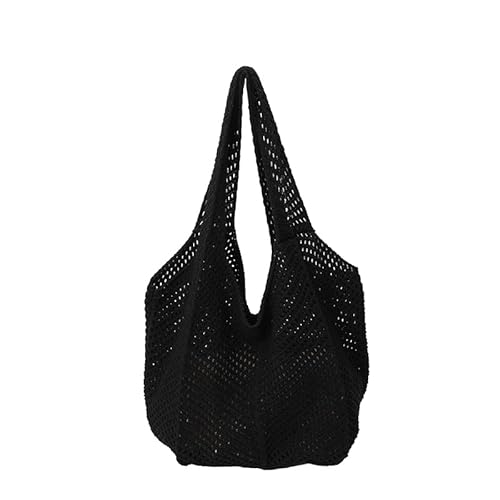 ARVALOLET Frauen elegant gewebte Handtasche Seaside Strohrübchen -Umhängetasche hohl Beachtasche (schwarz) von ARVALOLET