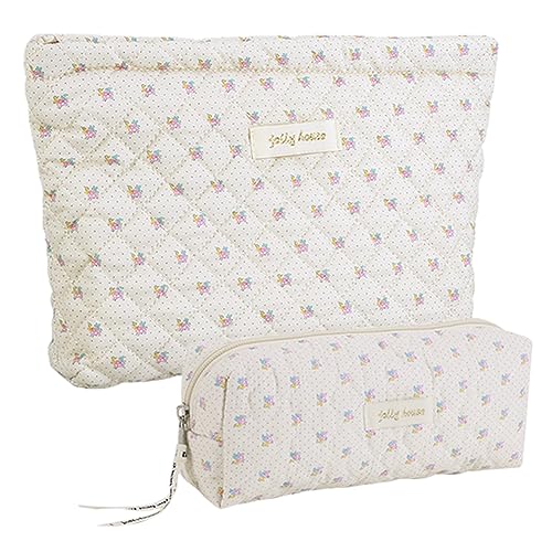 ARVALOLET Gepolsterte Damen-Clutch mit Reißverschluss, Make-up-Organizer, Baumwolle, Blumenmuster, großes Fassungsvermögen, Aufbewahrungstasche for Damen und Mädchen von ARVALOLET