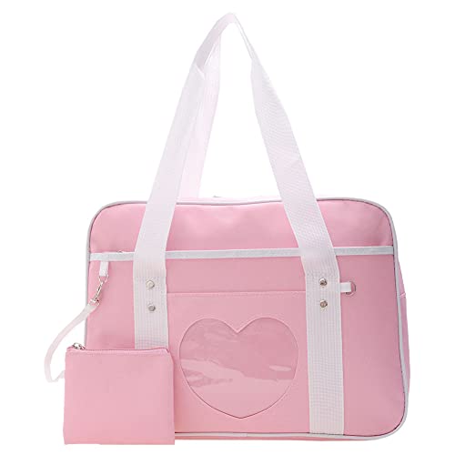 ARVALOLET Ita Bag Herz Japanische Tasche Nette Frauen Klares Herz Patchwork Kawaii Große Umhängetasche Leinwand Handtasche Frauen Laptop Tote Reisetasche Anime Schultasche JK Tasche Reisetasche von ARVALOLET