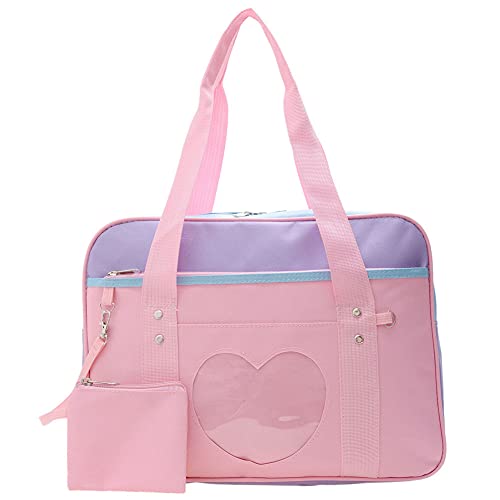 ARVALOLET Ita Bag Herz Japanische Tasche Nette Frauen Klares Herz Patchwork Kawaii Große Umhängetasche Leinwand Handtasche Frauen Laptop Tote Reisetasche Anime Schultasche JK Tasche Reisetasche von ARVALOLET