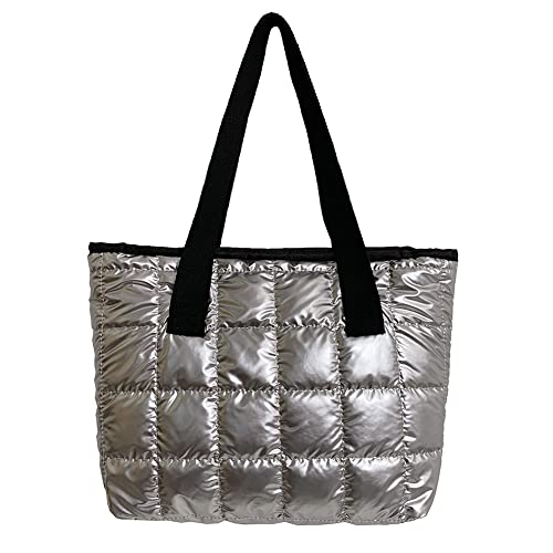 ARVALOLET KANUBI Schultertaschen Damen Umhängetaschen Damen Nylon Baumwoll gepolsterte gesteppte Gitter Handtasche Lady Winter Solid Color Large Capacity Top Griff Tasche von ARVALOLET