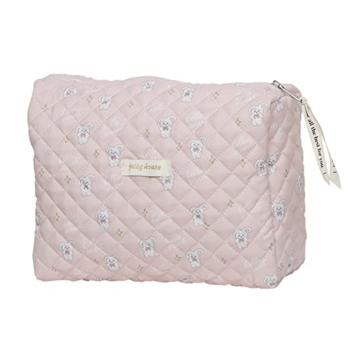 ARVALOLET Karierte Kosmetiktasche Reißverschluss Koreanisch Gesteppt Reise Organizer Tragbare Clutches Tasche Blumendruck Große Kapazität for Damen, Pink-a, modisch von ARVALOLET