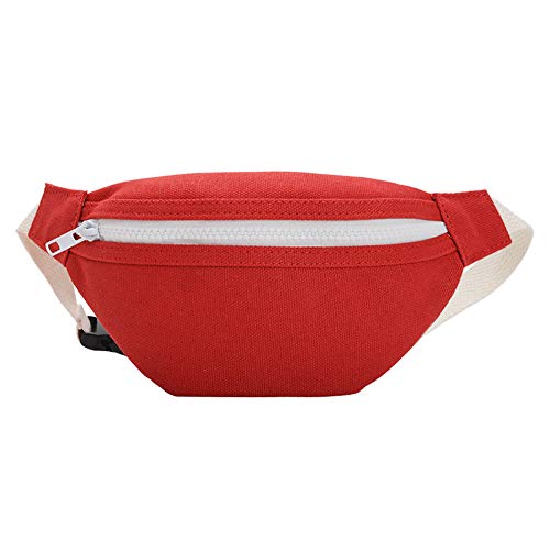 ARVALOLET Kinder Mädchen Bauchtasche Canvas Frauen Mädchen Straße Reise Brust Bauch Gürtel Pack Casual Reißverschluss Schulter Crossbody Tasche, rot, 32*15 43 cm /12.59*5.9*16.92 inch, Sportlich von ARVALOLET