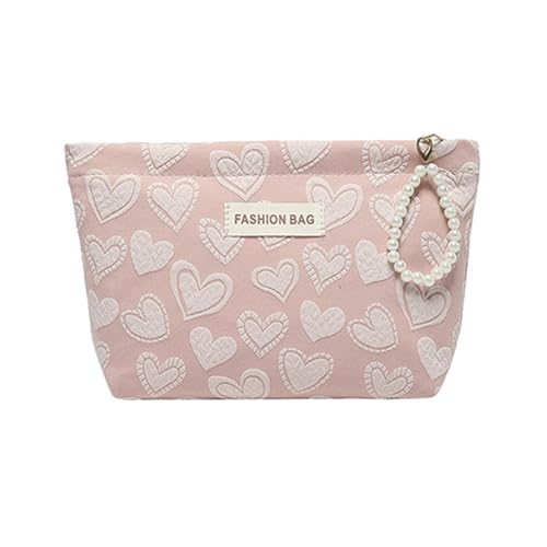 ARVALOLET Kleine Damen-Make-up-Tasche aus Segeltuch for Geldbörse, herzbedruckte Kosmetiktasche, Make-up-Tasche, Reise-Kulturbeutel for Reisen von ARVALOLET