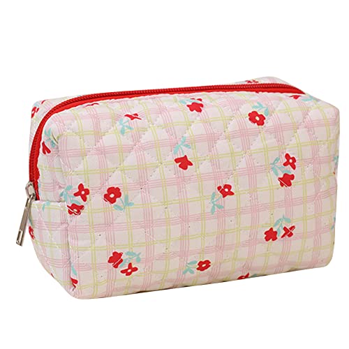 ARVALOLET Koreanische Kosmetiktasche Blumendrucke Floral Gesteppt Kosmetik Organizer Outdoor Geldbörse for Frauen Mädchen Kleinteile Aufbewahrungstasche, Beige, Schwarz (optional), modisch von ARVALOLET