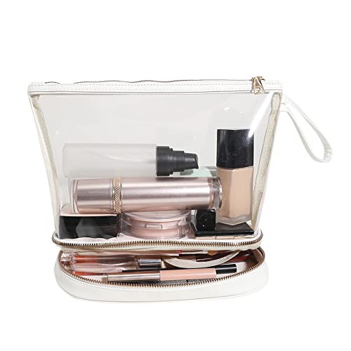 ARVALOLET Kosmetiktasche, Doppelschicht-Kosmetiktasche, tragbare transparente PVC-Make-up-Tasche, Frauen-Kosmetiktasche, modisch, doppellagig, Kulturbeutel, Organizer, weiß, modisch von ARVALOLET