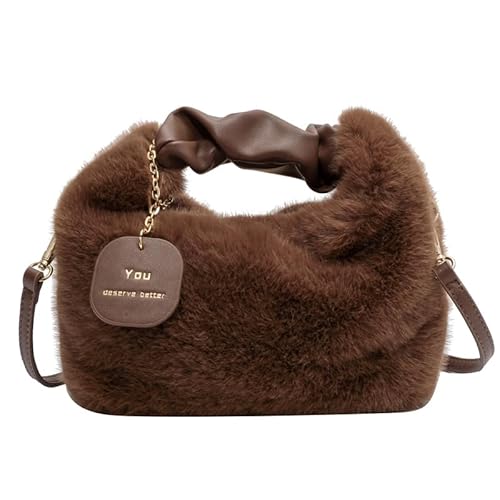 ARVALOLET Mädchen-Plüschtasche, niedliche Umhängetasche, Handtasche, Shopping-Dating-Tasche (braun) von ARVALOLET