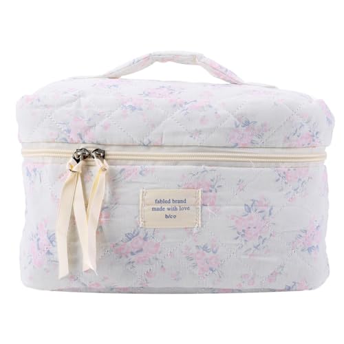ARVALOLET Make-up-Organizer mit gestepptem Blumenmuster, Aufbewahrungstasche mit Reißverschluss, Kosmetik-Organizer, 3-teilig, Reise-Make-up-Tasche for Frauen und Mädchen von ARVALOLET