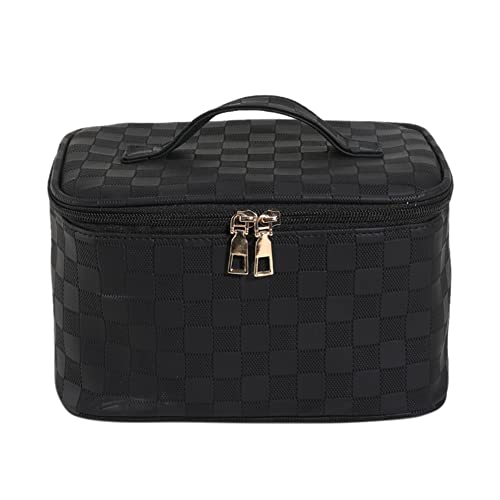 ARVALOLET Make-up-Tasche, große Kapazität, Reise-Kosmetiktasche, Frauen-Make-up-Tasche, kariert, modische Reisetasche, PU-Leder, tragbar, multifunktional, lässig, einfache Toilettenartikel-Organizer, von ARVALOLET