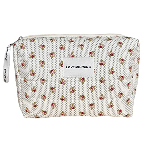 ARVALOLET Make-up-Taschen, große Kapazität, gesteppt, tragbar, multifunktional, lässig, einfach, weich, niedlich for Teenager-Mädchen, Liebe gepunktete Blume, 190.00x150.00x90.00mm/7.48x5.91x3.54inch, von ARVALOLET