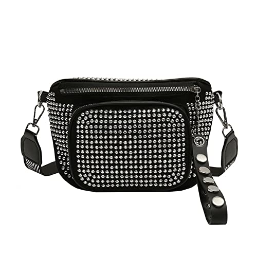 ARVALOLET Mode Sling Taille Pack PU Leder Frauen Crossbody Taschen Strass Umhängetasche Breiter Gurt for Reisen, silber von ARVALOLET