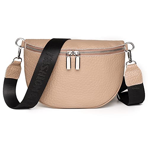 ARVALOLET Modische Damen-Brusttasche, einfarbig, echtes Leder, Sling-Hüfttasche, klassischer Retro-Reißverschluss, tragbar for Reisen, Einkaufen von ARVALOLET