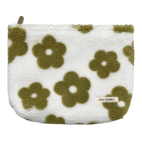 ARVALOLET Modische Plüsch-Clutch-Geldbörse mit Reißverschluss, niedliches Blumenmuster, Kawaii, Make-up-Tasche, trendige Kosmetiktasche for Geldbörse, Federmäppchen for Damen, Teenager, Mädchen, grün, von ARVALOLET