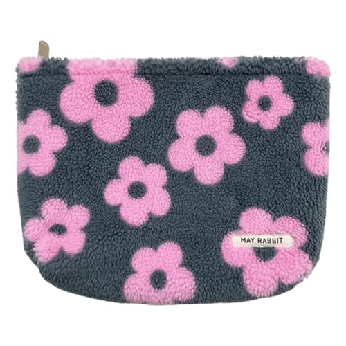 ARVALOLET Modische Plüsch-Clutch-Geldbörse mit Reißverschluss, niedliches Blumenmuster, Kawaii, Make-up-Tasche, trendige Kosmetiktasche for Geldbörse, Federmäppchen for Damen, Teenager, Mädchen, rose, von ARVALOLET