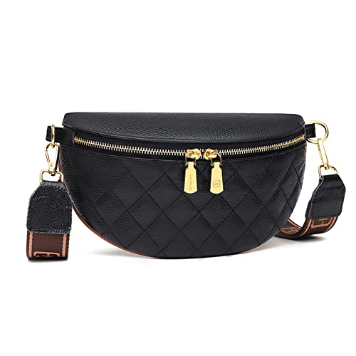 ARVALOLET Rindsleder Umhängetasche Breite Schultergurt Rhombus Handy Gürtel Pack Reißverschluss Solide Einfach for Dame Mädchen Bum Geld Tasche, Schwarz , modisch von ARVALOLET