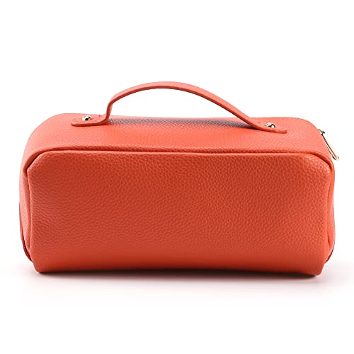 ARVALOLET Tragbare Make-up Fall PU Leder Bleistift Fall Große Kapazität Reise Organizer Toilettenartikel Tasche Frauen Mädchen zum Einkaufen, Orange von ARVALOLET