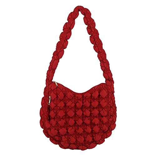 ARVALOLET Umhängetasche for Damen, lässige Umhängetasche, gerüscht, gesteppt, Messenger-Tasche, plissiert, große Kapazität, modisch, einfarbig, Shopper Geldbörse, weibliche Clutch, rot, von ARVALOLET