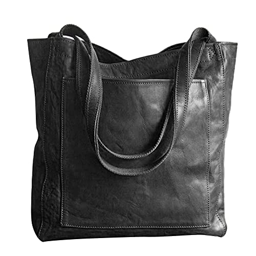 ARVALOLET Vintage Frauen Weiche PU Leder Einfarbig Umhängetasche Casual Große Tote, Schwarz , 265*150*120mm /10.4*5.9*4.7in von ARVALOLET