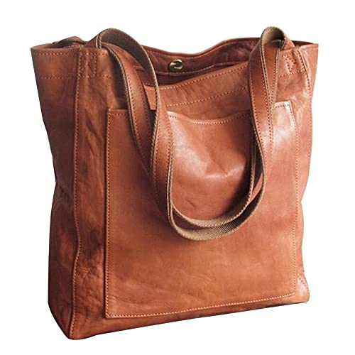 ARVALOLET Vintage Frauen Weiche PU Leder Einfarbig Umhängetasche Casual Große Tote, braun, 265*150*120mm /10.4*5.9*4.7in von ARVALOLET