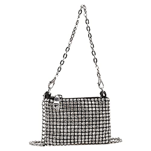 Kettentasche,Clutch Damen,Strass-Crossbody-Handtaschen,Abendtasche Damen,Mini kratzfest,Metall,Doppelkette,Strasssteine Clutches Schultertasche Brieftaschen for Abschlussball, Party von ARVALOLET